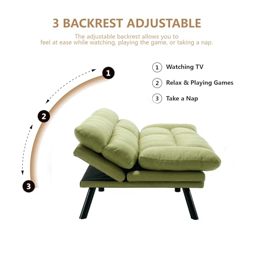 70" Green Modern Linen Convertible Folding Futon Couch Sofa Bed Adjustable Pillow Top Arm Memory Foam Couch Double Loveseat Sofa for Compact Living Space,Dorm,Game Studio,Apartment,Bedroom Klwenas Maec