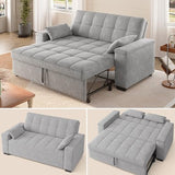 Gizoon Convertible Sofa Bed Futon, 70.9'' Sleeper Loveseat with Pull Out Couch, 3 in 1 Plush Fleece Fabric Futon Couch with Side Pockets, Storage Armrest & Adjustable Backrest for Living Room, Grey Gizoon