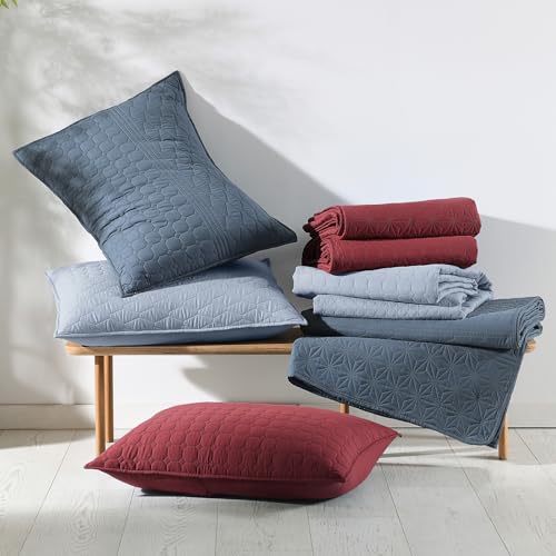 HORIMOTE HOME Burgundy Red Twin Size Quilt Set - Soft Microfiber Bedspread with 1 Sham, Lightweight & All-Season Geometric Coverlet for Cozy Bedding HORIMOTE HOME