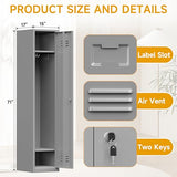 Firstsky 71'' Metal Locker with Keys for School,Gym,3 Tier Steel Office Storage Locker with Hook,Tall Cabinet for Employees (Gray, 1-Door) Firstsky