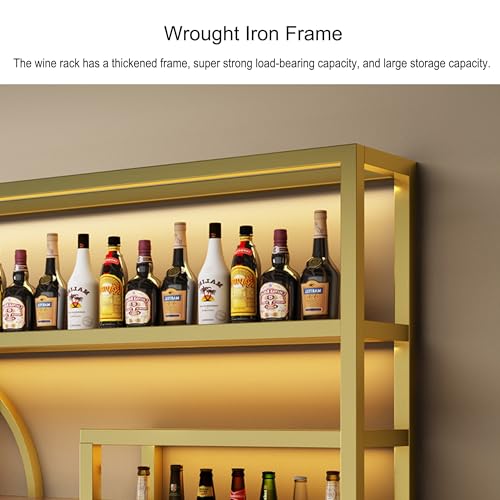 Floating Bar Shelves Wine Rack Wall Mounted Liquor Bottle Display Shelf with Hanging Wine Glass Rack Liquor Cabinet Bar for Home Whiskey Shelf for Cafe Kitchen Living Room Restaurant(Gold,16 Generic