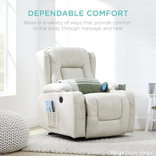 Best Choice Products PU Leather Electric Power Lift Chair, Recliner Massage Chair, Adjustable Furniture for Back, Legs w/ 3 Positions, USB Port, Heat, Cupholders, Easy-to-Reach Side Button - Gray