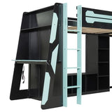 LUMISOL Twin Size L-Shaped Loft Bed with 2 Built-in Desks, Gaming Loft Bed Frame with RGB LED Lights, USB Ports, TV Stand and Storage Shelves for Kids, Teens, Adults, Space-Saving, Noise Free, Blue LUMISOL