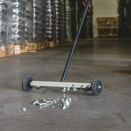 NEIKO 53414A 17-Inch Mini Magnetic Sweeper, Rolling Magnetic Sweeper with Wheels, Adjustable Handle, Lightweight Magnet to Pick Up Nails, 10-Pound Capacity, Nail Finder NEIKO