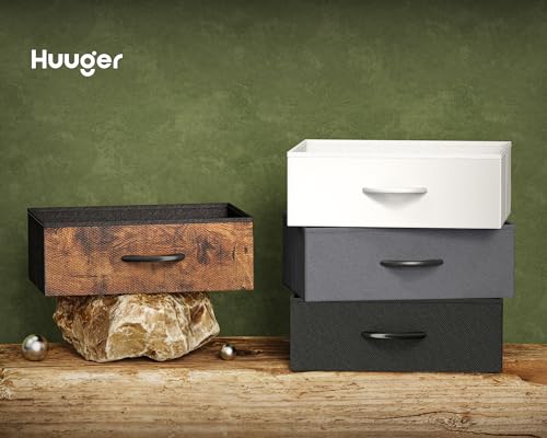 Huuger Night Stand with Charging Station, Set of 2, 4 Drawer Dresser for Bedroom, Bedside Table, 33.9 Inch Tall Nightstand with Open Shelf, End Table, for Closet, Entryway, Bedroom, Rustic Brown Huuger