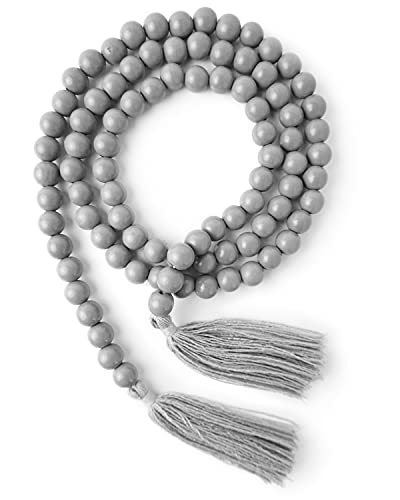 Wooden Beads Garland with Tassels, 61 Inch Grey Wood Bead Garland, Modern Farmhouse Decor, Boho Home Decor Clearance