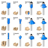 Router Bits Set of 15 Pieces 1/4 Inch Woodwork Tools for Beginners，Chamfer Router Bits for Woodworking on Wood Chamfer Router Bits for Woodworking on Wood (1/4 inch Shank, 15 Pieces) JGZUI