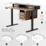 ModernMate Electric Standing Desk with 4 Drawers, 47.2 x 23.6 Inch Height Adjustable Whole Piece Sit Stand Desk, Computer Home Office Workstation with Open Storage Shelf, Black Walnut ModernMate