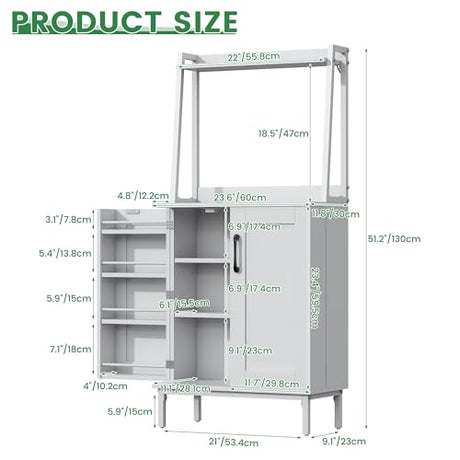 Semoic 51" Pantry Cabinet, Kitchen Storage Cabinet with Storage Shelves, Modern Kitchen Hutch with Microwave Stand, Adjustable Shelves, Food Pantry Cabinet for Dining Room (White) Semoic