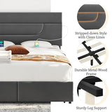 Yaheetech Dark Gray Upholstered Queen Bed Frame with USB Charging and 4 Storage Drawers Yaheetech