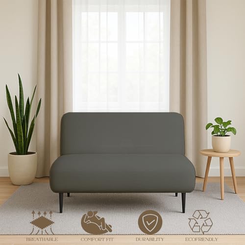 Full Size Foldable Armless Futon Covers - Microfiber Futon Slipcovers Furniture Protector Without Armrests - Zippered Couch Cover Sofa Bed Protector, Sleeper Sofa Cover, Machine Washable, Dark Grey Yarns of Cotton