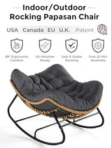 SWITTE Oversized Outdoor Papasan Rocking Chair, Wicker Egg Chair with Thick Cushion, Patio Lounge Rocker Bed for Indoor & Outdoor, Bedroom, Balcony, Porch, Garden, Dark Gray