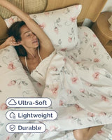 Floral Sheets - Floral Rose Bed Sheet Set - 1 Flat, 1 Fitted & 2 Pillowcases w/ Deep Pockets - Comfy, Wrinkle & Fade Free - Boho Botanical Bedding - Ultra-Soft, Breathable & Cooling - Full Size Set CGK Unlimited