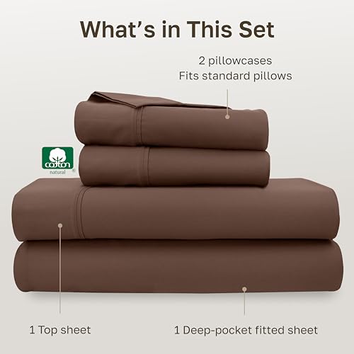 California Design Den Full Size Bed Sheets Set - Soft 400 Thread Count Sateen, Natural 100% Cotton Sheets with Deep Pockets, Breathable, and Durable Bedding Set - Espresso Chocolate Brown California Design Den