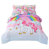 JQinHome Unicorn Full Bedding Sets for Girls Kids,8 Piece Bed in A Bag 3D Pink Sky Rainbow Clouds Theme Unicorn Comforter Set with Sheet Set(Pink Purple) JQinHome