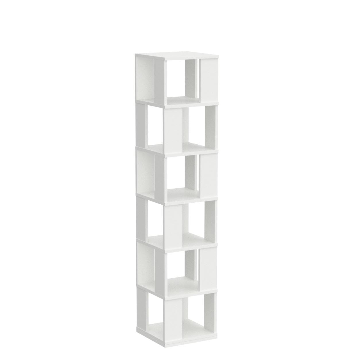 Modern 6-Tier Rotating Wooden Bookcase in White – Stylish Corner Storage Display Rack - WoodArtSupply