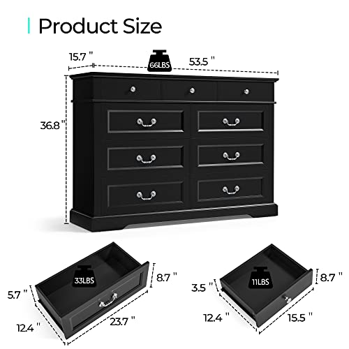 LINSY HOME Farmhouse 9 Drawers Dresser Chests for Bedroom, Wood Dresser Wide Chest of Drawers, Storage Dressers Organizer for Bedroom, Living Room,Hallway, SGS Certified - WoodArtSupply