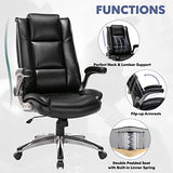 MALOL Leather Executive Office Chair - High Back Home Computer Desk Chair with Padded Flip-up Arms, Adjustable Tilt Lock, Swivel Rolling Ergonomic Chair for Adult Working Study, Black MALOL