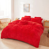 FOPPA Christmas Comforter Cover Queen - Ultra Soft Plush Bedding Set 3 Pieces (1 Faux Fur Duvet Cover + 2 Faux Fur Pillow Cases) Red Bed Set FOPPA