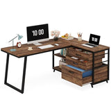 LITTLE TREE Reversible 53-inch L Shaped Desk with 3 Drawer, Farmhouse Corner Desk Gaming Table with Shelves and File Cabinet for Letter Size & Legal Size File for Home Office and Small Space LITTLE TREE