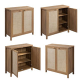 SICOTAS Sideboard Buffets Storage Cabinet - Boho Kitchen Coffee Bar Cabinet with Rattan Decorated Door - Farmhouse Chest Credenza - Cupboard Console Table for Dining Room Hallway - Oak SICOTAS