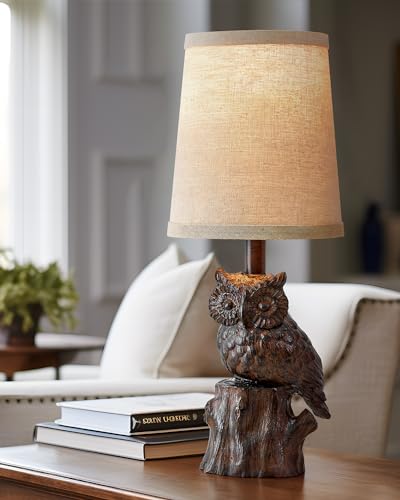 G-SAFAVA 14.25" Table Lamp: Farmhouse Resin Small Single Lamp with Brown Owl Shape for Living Room Retro Bedside Lamps for Bedroom Rustic Nightstand Lamp(Brown) - WoodArtSupply