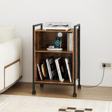 LOKO Record Player Stand with Charging Station, 3-Tier Vinyl Turntable Stand On Wheels with Open Shelves, Metal Dividers, Industrial End Table Turntable Holder for Bedroom, Living Room LOKO