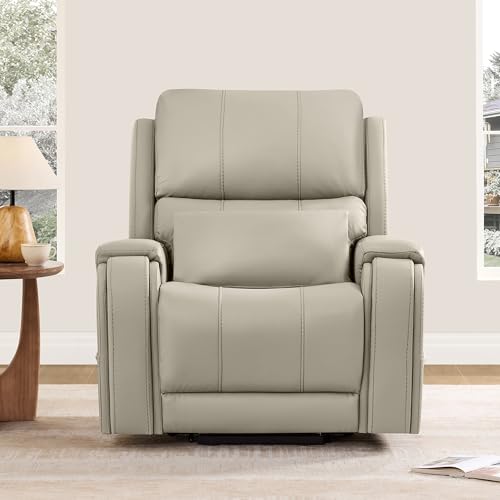 CHITA Power Lift Recliner Chair for Elderly with Heat and Massage, Genuine Leather Electric Lift Chairs with Cup Holder, Removable Lumbar Pillow, 2 Side Pockets, Leather in Gray