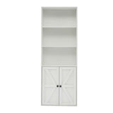 White 5-Tier Bookshelves for Living Room, Farmhouse Tall Bookcase with Doors, Wooden Bookshelf with Storage Cabinet and Shelves for Living Room, Home Office Stabrech