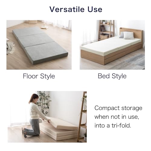 タンスのゲン TANSU NO GEN Japanese Futon Mattress, Twin XL, Made in USA, 純高反発 Foam Produced by Japan, Tri-Fold, Extra Thickness 4" Medium-Firm, Foldable, Sleeping Tatami Mattress for Floor, 85600100(92551) タンスのゲン