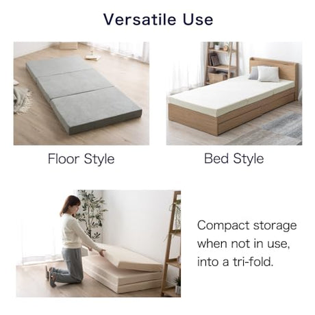 タンスのゲン TANSU NO GEN Japanese Futon Mattress, Twin XL, Made in USA, 純高反発 Foam Produced by Japan, Tri-Fold, Extra Thickness 4" Medium-Firm, Foldable, Sleeping Tatami Mattress for Floor, 85600100(92551) タンスのゲン