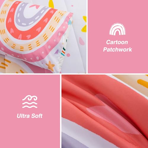 A Nice Night Bedding 6 Pcs Cartoon Rainbow Bedding Set with Smile Sun Printed for Boys Girls Bed Comforter Sets (White, Twin) A Nice Night