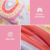 A Nice Night Bedding 6 Pcs Cartoon Rainbow Bedding Set with Smile Sun Printed for Boys Girls Bed Comforter Sets (White, Twin) A Nice Night