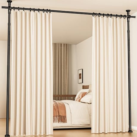 Room Divider No Drilling Curtain Rod Wall Divider for Room Separation, 4-10ft(H) 28-70inch(W) Adjustable,Heavy Duty Floor to Ceiling Portable Hanging Wall Divider for Space Partitions,Black Daurore paw