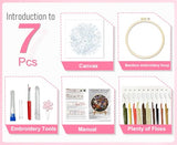 Huacan Embroidery Kit for Beginners Adults Includes Stamped Flowers Butterfly Pattern, Hoop, Color Threads,Tools,Easy to Follow Instruction