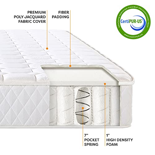 Best Price Mattress 8 Inch Tight-Top Pocket Spring-Mattress - Motion Isolation Individually Encased Pocket Springs, Comfort Foam-Top, CertiPUR-US Certified Foam, Queen, White