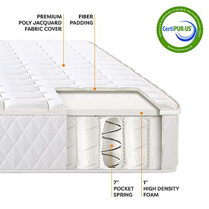 Best Price Mattress 8 Inch Tight-Top Pocket Spring-Mattress - Motion Isolation Individually Encased Pocket Springs, Comfort Foam-Top, CertiPUR-US Certified Foam, Queen, White