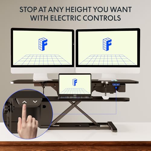 FLEXISPOT 42 inch Electric Motor Desk Converter, Height Adjustable Motorized Stand up Desk Riser with Quick Release Keyboard Tray, Black Monitors and Laptop Workstation FLEXISPOT
