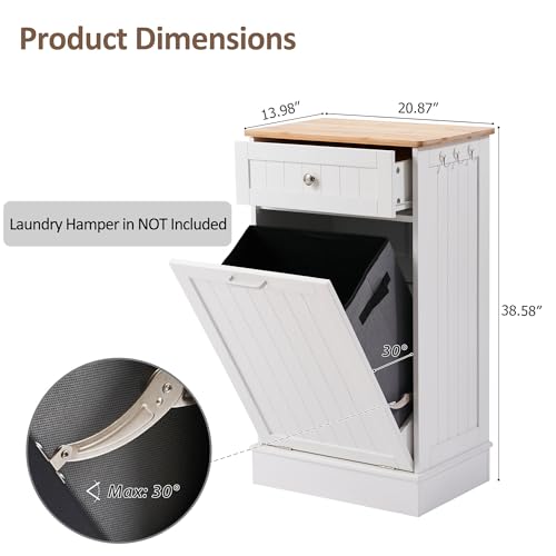 AHB 13 Gallons Tilt Out Trash Cabinet, Hidden Trash Can Kitchen Wooden Tilt Out Pet Proof Hidden Trash Bin for Kitchen Living Room,White - WoodArtSupply