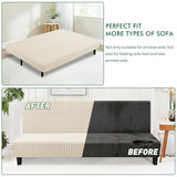 MAXIJIN Stretch Armless Futon Cover (67"-82") Jacquard Futon Couch Covers Full Queen Size Sofa Bed Slipcover Washable Mattress Furniture Protector with Elastic Bottom, Beige MAXIJIN