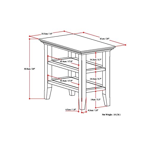 SIMPLIHOME Acadian SOLID WOOD 14 inch Wide Rectangle Transitional Narrow Side Table in Distressed Grey with Storage, 2 Shelves, for the Living Room and Bedroom - WoodArtSupply