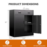 BESFUR Metal Storage Cabinet, Garage Storage Cabinet with 2 Drawers and Adjustable Shelf, Locking Short Storage Cabinet for Office Garage Home, Black Metal Cabinets(36" H x 31.5" W x 16" D) BESFUR