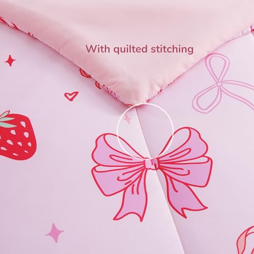 Wink Deer Twin Comforter Set for Girls-3 Pieces Pink Bow Twin Bedding Sets for Kids,1 Comforter,1 Sham and 1 Decor Pillow Wink Deer