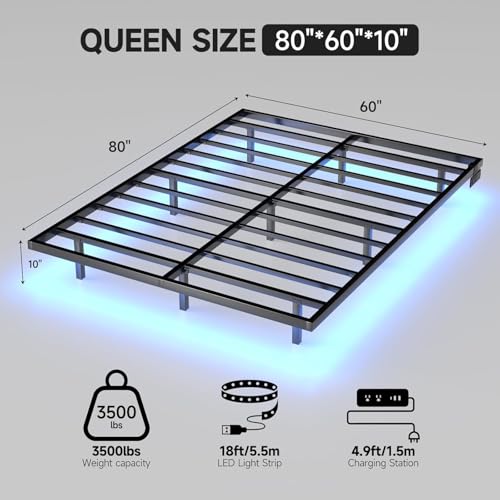 Aelawe Floating Bed Frame Queen Size with LED Lights and Charging Station, Metal Platform Bed, Easy Assembly No Box Spring Needed Aelawe