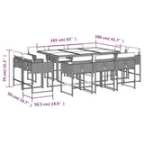 vidaXL 11-Piece Patio Dining Set - Gray Poly Rattan, Navy Cushions, Foldable Chairs, Acacia Wood Table for Garden, Backyard, Outdoor vidaXL