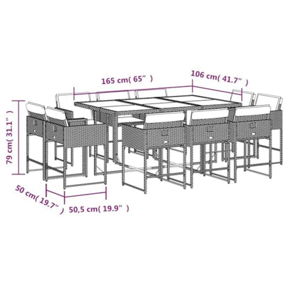 vidaXL 11-Piece Patio Dining Set - Gray Poly Rattan, Navy Cushions, Foldable Chairs, Acacia Wood Table for Garden, Backyard, Outdoor - WoodArtSupply