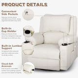 Comermax Faux Leather Rocker Recliner with Heat and Massage Cup Holders, Overstuffed Rocking Recliner Swivel Glider Chair for Nursery Heated Massaging Reclining Chair, Cream White