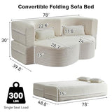 78" Twin Size Convertible Folding Sleeper Sofa Bed, Modern Corduroy Futon Sofa Bed with Pillow, Foam Mattress Loveseat Cloud Couch, No Assembly Floor Couches for Living Room, Playroom, Apartment Beige extrasleep