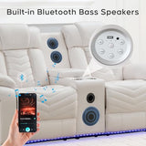 Power Recliner Sofa Set 5-Seater with Zero Gravity,Bass Speaker,Wireless Charger,USB/Type-C Ports,LED Lights,Cup Holders,Faux Leather Electric Reclining Loveseat Couch Recliner Sets,2 Piece,White