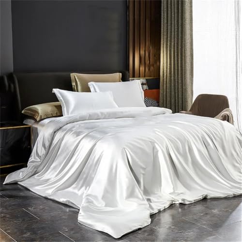 Solid Silk Bedding Set with Duvet Cover Bed Sheet Pillowcases Satin Single Double Bedsheet King Queen Size Generic